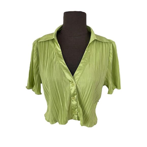 Peppermayo Sundowner Cropped Shirt Pleated Satin Lime Green Women's US Size 8 - Picture 1 of 6